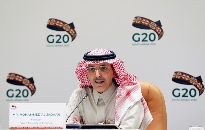 2020年2月23日、サウジアラビアのリヤドで、サウジのモハメッド・アル・ジャダーン財務大臣が記者会見に応じる。（ロイター通信）