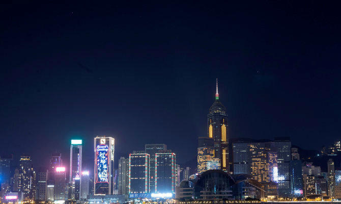 大晦日におけるビクトリアハーバーの概観。香港、2020年12月31日（AP）