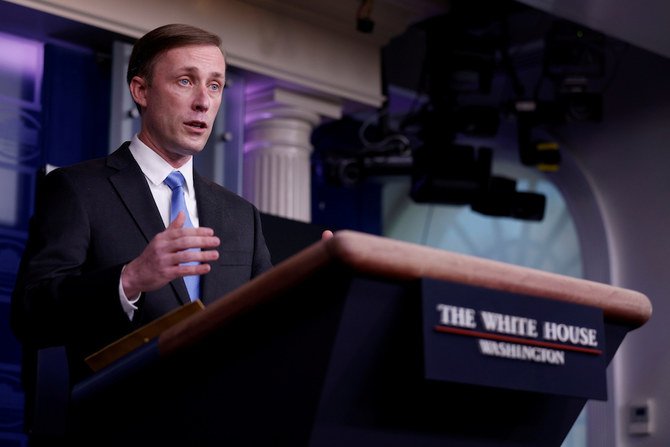 ジェイク・サリバン米国家安全保障担当大統領補佐官が、米国ワシントンのホワイトハウスでの記者会見で意見を述べる。(資料/ロイター)