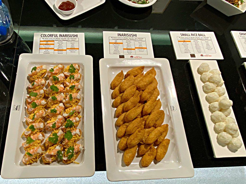 UAEのドバイにあるICCAで開催された日本米に関する講演会の試食セッションで紹介された日本米を主な材料として使った料理。（写真/ANJP）