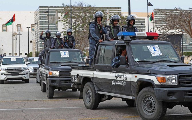 2021年3月10日、議会開催中に北中部の都市スルトに駐留するリビアの治安部隊。（AFP通信）