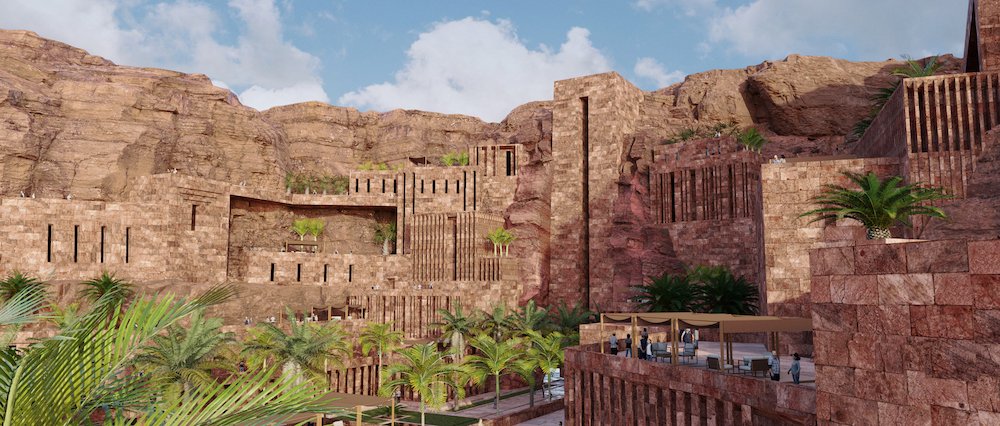 古代王国研究所のデザインは、ダダン文明の建築に触発され、その主要な建物はダダンの遺跡に面した山に彫り出される予定。(提供写真)