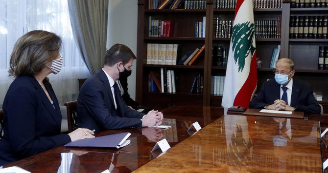 ヘイル国務次官は、15日にレバノンのミシェル・アウン大統領と会談した後に声明を発表した。（ロイター）