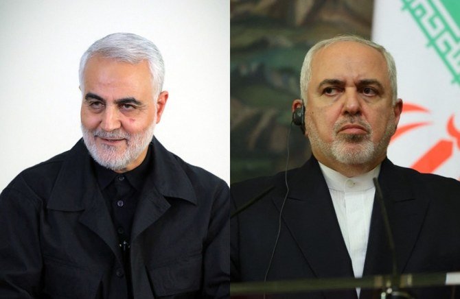 イラン革命防衛隊のコッズ部隊を率いていたカセム・ソレイマニ司令官（写真左）は、イラン政権の広範な外交政策に直接関与していたと、ザリフ外相は未発表のインタビューの中で主張しているとされている。(AFP/写真)