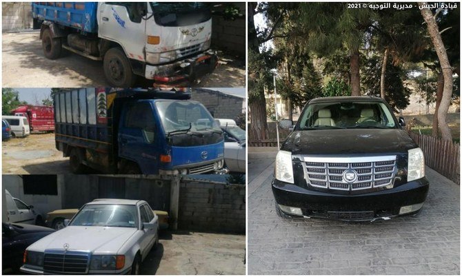 レバノン当局は燃料密輸に使用された車両を押収した。（左）、盗まれた霊柩車はシリアに密輸される予定であった（右）。（提供：ISF /レバノン軍）