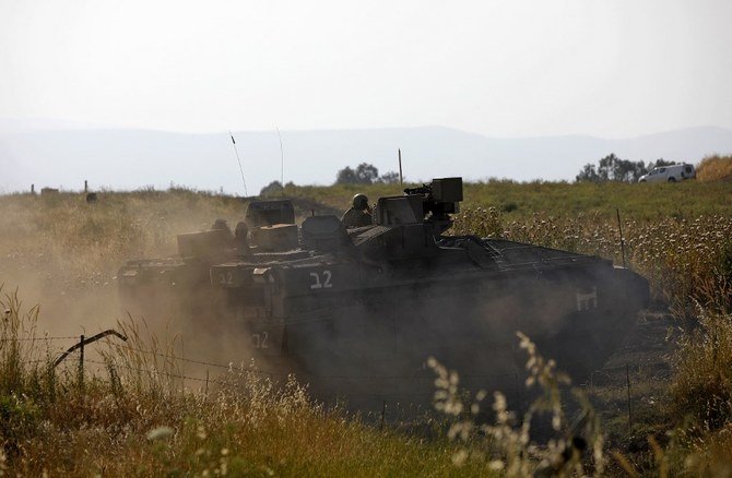 2021年4月28日、イスラエルが併合したゴラン高原の入植地ケラアロン付近のイスラエル軍戦車。(資料/AFP)