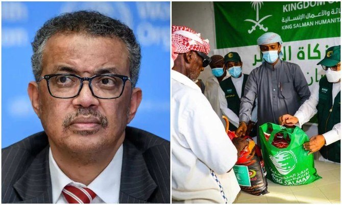 世界保健機関(WHO)の事務局長は、サウジアラビアの先駆的な人道的役割、特にイエメン人に対する寛大な支援を称賛した。(AFP/@KSRelief)
