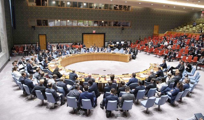 国連により配布されたこの写真は、ニューヨークの国連で開催されている安全保障理事会の様子である。(写真提供：AFP)