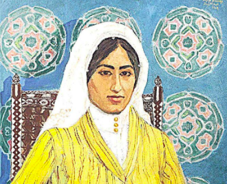 ラマ・アル・バドナ博士は、サウジのアーティストが制作した作品111点を調査した。サフェーヤ・ビント・ザガーの「ヒジャズのモナリザ」や、タフリード・アル・バグシが描いた、オートバイに乗る女性など、過去数十年、サウジアラビア人女性を描いた作品だ。（提供）