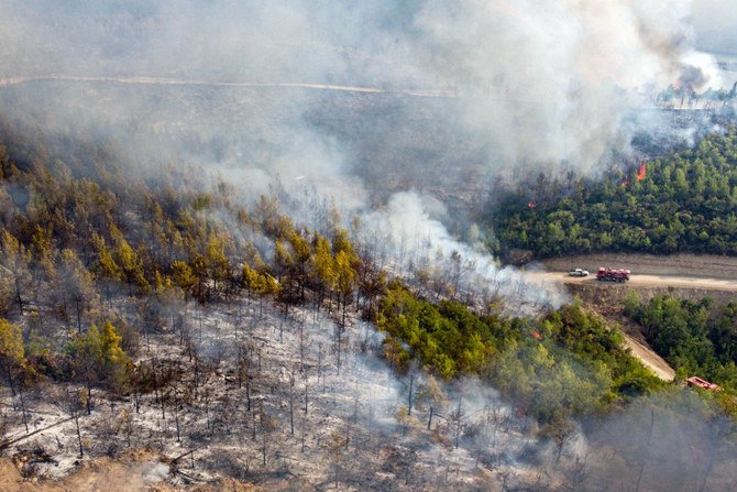 2021年7月30日、マナウガトの町の近くにあるトルコ南部沿岸の地中海リゾート地域を襲った山火事。（AFP通信） 