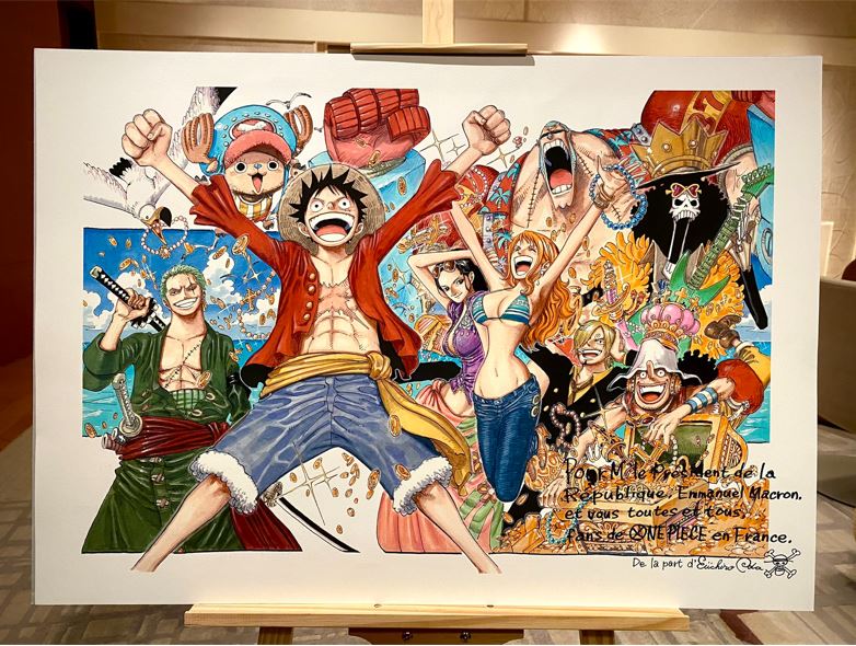 フランスで漫画『ONE PIECE』は、第1巻だけで100万部以上（7月時点）を売り上げているという。また、シリーズ全体の売上部数はフランス漫画市場の8.3％を占め、2013年以来、2500万部となっている。（ツイッター/エマニュエル・マクロン)