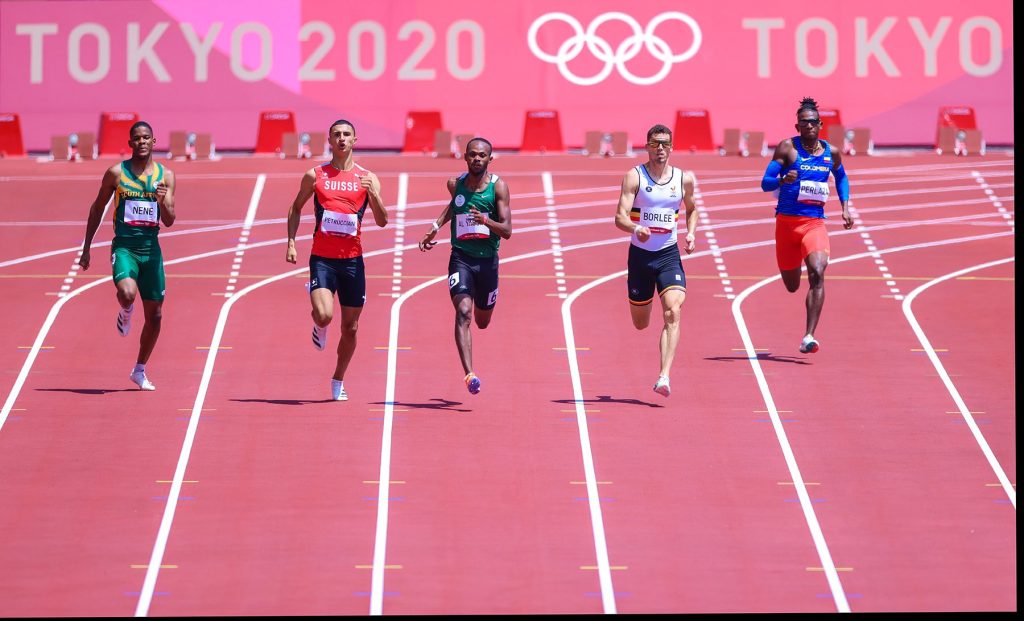 東京オリンピックスタジアムで行われた陸上男子400mの予選を通過したマーゼン・アル・ヤシン選手。(サウジアラビアオリンピック委員会)