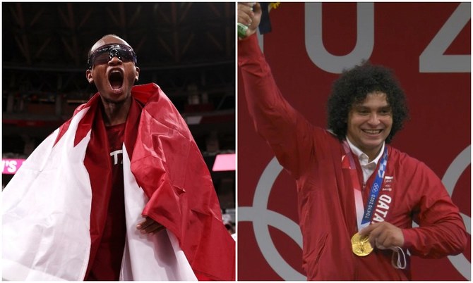 カタールのムタ・バーシム選手とファレス・エルバフ選手は、数時間差でカタールに史上初の金メダルをもたらした。(AFP通信)