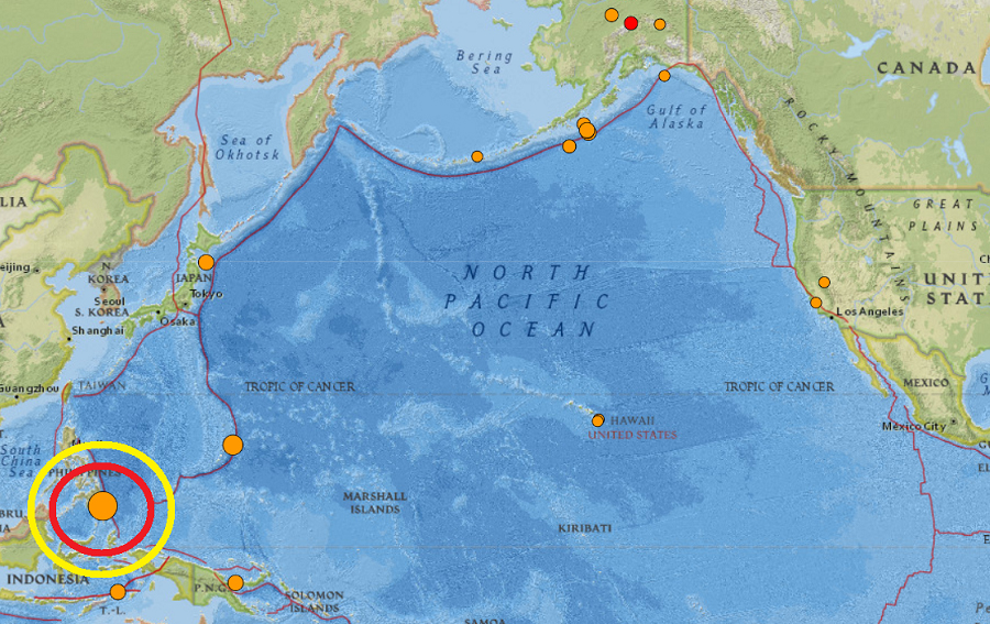 フィリピンのボボン南東約66キロの地点でマグニチュード7.2の地震が発生した。(USGS)
