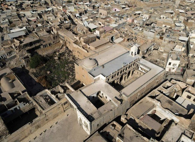 イラク第2の都市モスルにあるシリア系キリスト教マルトゥマ教会を空から撮影した写真。(AFP)