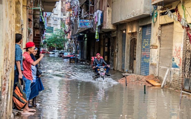 エジプト・アレクサンドリアの洪水。（AP通信）