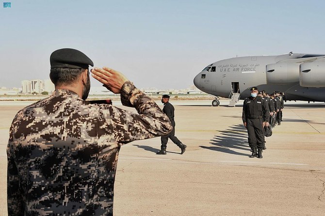 UAE安全保障軍の一団が軍事演習「アラブ湾岸安全保障3」に参加するためサウジアラビアに到着。(SPA)