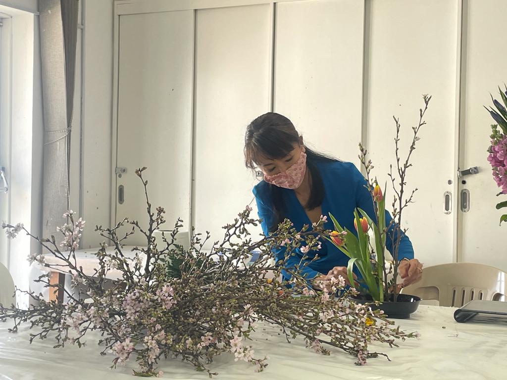 桜の生け花教室は人気が高く、2019年から毎年実施されている。（ANJ写真）