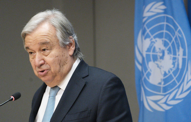 2022年6月8日、国連本部での記者会見で話すアントニオ・グテーレス国連事務総長。 (AP通信)