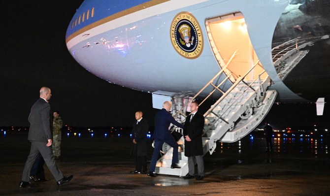 米国を出発したエアフォース・ワンは、午後12時30分（グリニッジ標準時）にテルアビブに到着する予定である。（AFP）