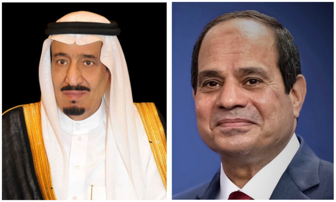 サウジアラビアのサルマン国王とエジプトのエル・シーシ大統領は、共通の関心事について協議した。（ファイル/SPA/エジプト大統領府報道官）