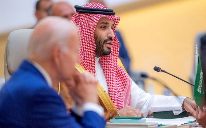 2022年7月16日、サウジアラビアのジェッダで開催された「ジェッダ安全保障・開発サミット」に出席したムハンマド・ビン・サルマン皇太子。（ロイター）