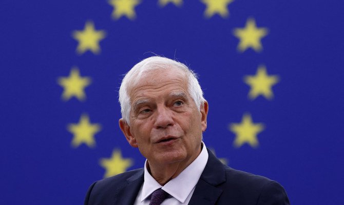 フランスのストラスブールで開かれた欧州議会の総会で演説するジョセップ・ボレルEU外相。2022年9月13日撮影。(ロイター)
