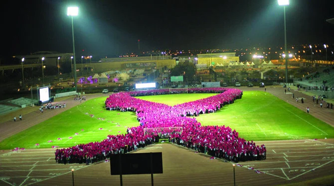 サウジアラビアでは、1万人の女性が最大のピンクリボンを作った。（ANファイル写真）