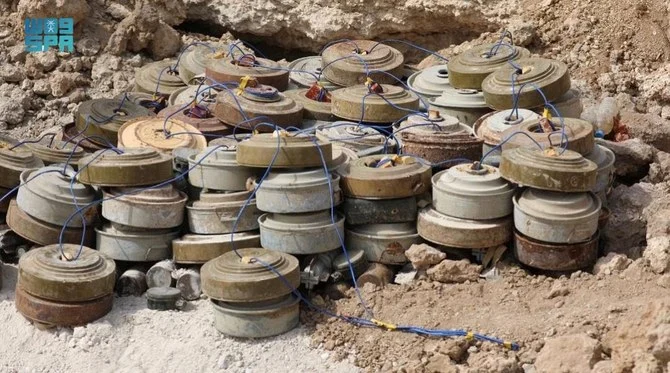 KSReliefのプロジェクト・マサムは発足以来、フーシ派が仕掛けた地雷の除去に協力している。解体した地雷は合計36万8351個だ。（SPA）