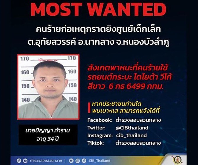 タイ北部ノーンブアランプー県の託児所で34人を殺害した元警察官パンヤー・カムラープの資料写真。（タイ中央捜査局　AFP経由）