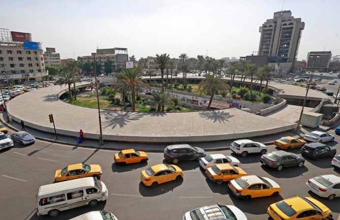 改修されたバグダッドのタハリール広場（2019年10月に起きた全国規模の反政府デモ活動の中心となった場所）（AFP）
