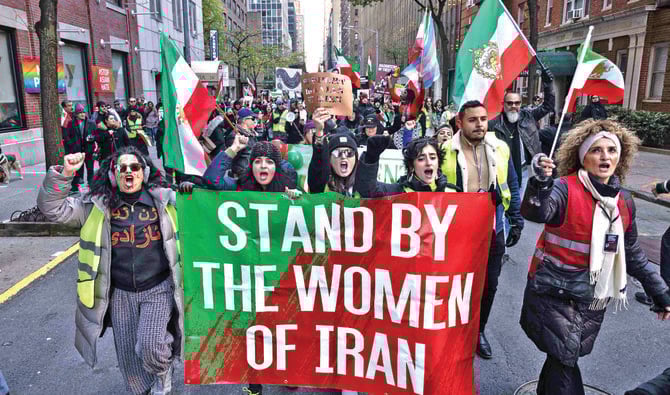 ニューヨーク市での最近のデモで、イランにおける不幸な女性たちの扱いに対して行動を起こすよう国連に求める参加者。(AFP/File)