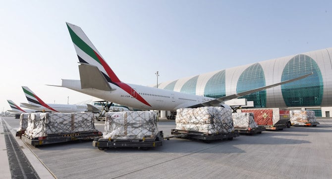 エミレーツ航空はIHCと提携し、トルコとシリアに救援物資を輸送する。（エミレーツ航空）