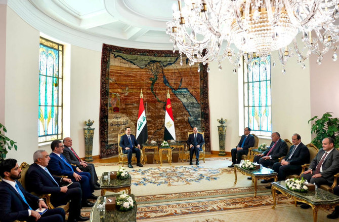 2023 年 3 月 5 日、エジプトのカイロで、イラクのムハンマド・シア・アル・スダニ首相がエジプトのアブドゥルファッターハ・エルシーシ大統領と会談した。(ロイター)