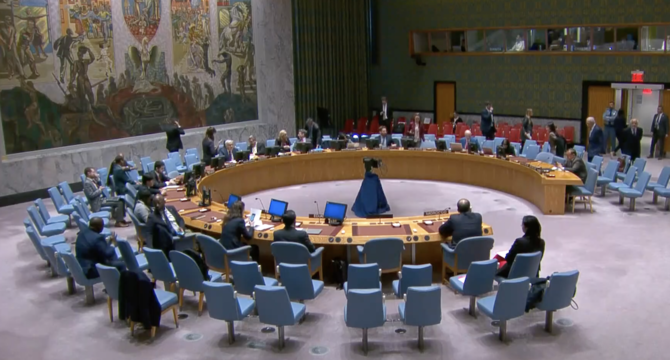 国連安保理の四半期ごとの会合でパレスチナ情勢とイスラエルのパレスチナ自治区占領の状況に関する呼びかけが行われた（スクリーンショット/UNTV）