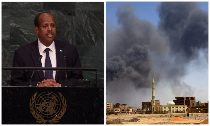 アラブニュース・アン・フランセに対しスーダン紛争について語る、ジブチのマハムッド・アリ・ユスフ外相（左）。（ファイル/AFP/ロイター）