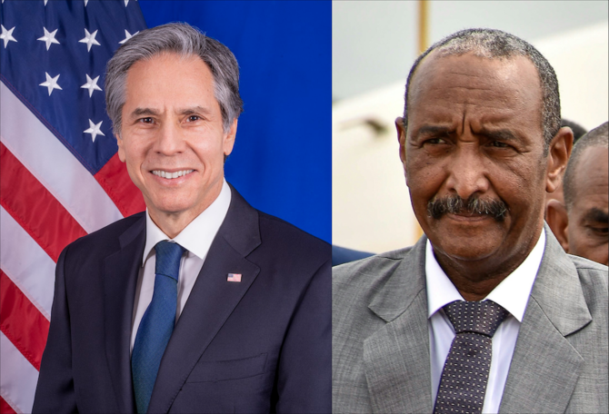 米国務長官のアントニー・ブリンケン氏と、スーダンの国軍トップ、アブドゥルファッターフ・ブルハン・アブドゥルラフマーン・ブルハン主権評議会議長が電話会談を実施。(Wikipedia/AFP)