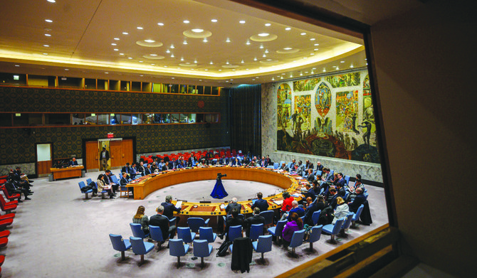 国連安全保障理事会の会合の様子。ニューヨーク。（AFP）
