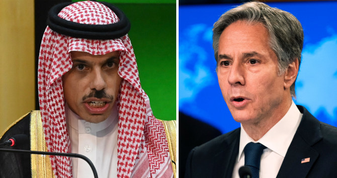 サウジアラビアの外務大臣であるファイサル・ビン・ファルハーン王子は、アントニー・ブリンケン米国務長官と電話会談を行った。（AFP）