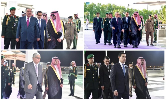 18日ジェッダに到着した、タジキスタン、ウズベキスタン、カザフスタン、トルクメニスタンの大統領。（SPA）