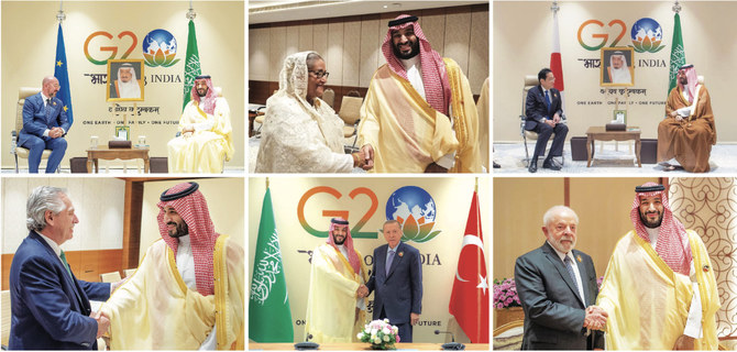 ムハンマド・ビン・サルマン皇太子はニューデリーでのG20首脳会議2日目、世界の多くの首脳と二国間会談を行った。（SPA/写真：X）