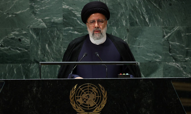 第78回国連総会で演説するイランのイブラヒム・ライシ大統領（2023年9月19日、米ニューヨーク）。(ロイター）