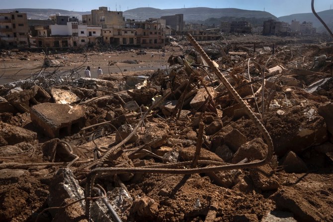 リビアのデルナ市で発生した洪水による惨状。2023年9月16日。（AP通信）