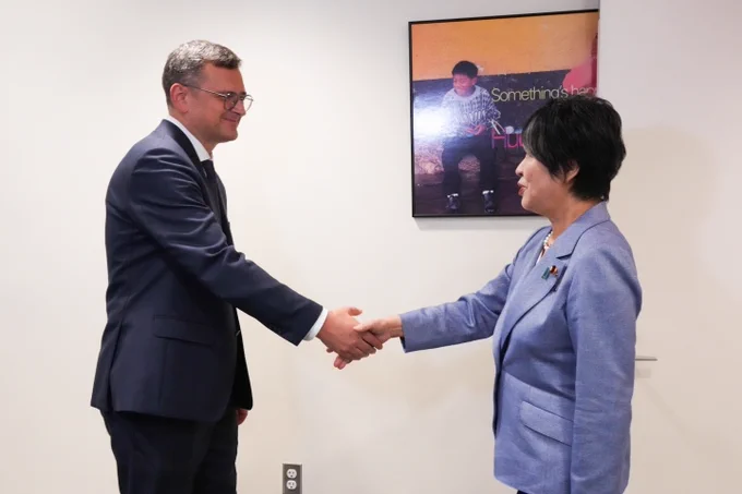 日本の上川陽子外相が9月20日、ニューヨークでウクライナのドミトロ・クレバ外相と会談した。（X： @MofaJapan_en ）
