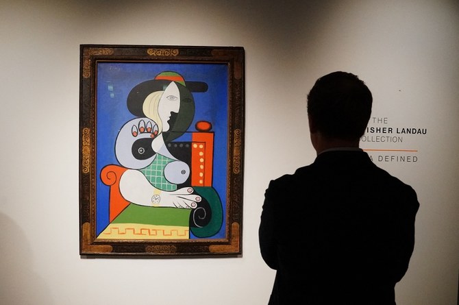 ピカソが1932年に描いたマリー・テレーズ・ウォルターの肖像画「ファム・ア・ラ・モントル」は、1億2,000万ドルの値がつくと予想されている。(AFP)