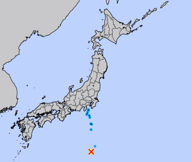 マグニチュード6.6の地震は午前11時頃、鳥島沖の水深約10kmで発生した。(Via 気象庁）