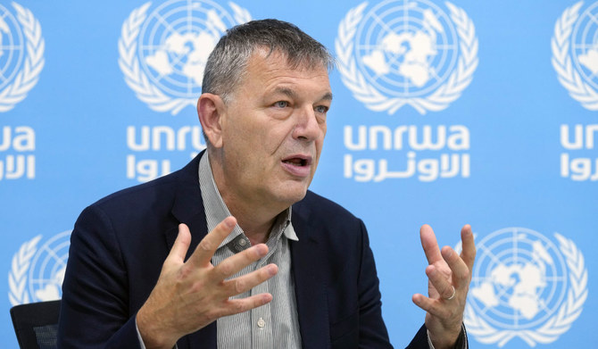 レバノンのベイルートにあるUNRWA本部で、AP通信のインタビューに応じる国連パレスチナ難民救済機関のフィリップ・ラザリーニ事務局長。（AP）