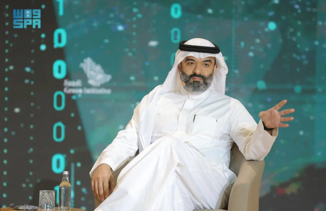 サウジ・グリーンイニシアティブ・フォーラムで講演するサウジアラビアのアブドゥラー・アルスワハ通信情報技術相。（File/SPA）