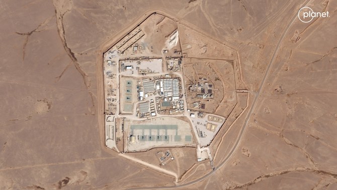 2023年10月12日、ヨルダンのルウェイシェド地区ルクバンにある「タワー22」として知られる米軍前哨基地の衛星写真。（Reuters）