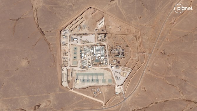 2023年10月12日、ヨルダンのルウェイシェド地区ルクバンにある「タワー22」として知られる米軍前哨基地の衛星写真。(Reuters)
